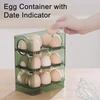 Three-Tier Egg Organizer for Fridge Egg Storage Box with Date Indicator Egg Rack Holds 30 Eggs or 18 Eggs for Refrigerator