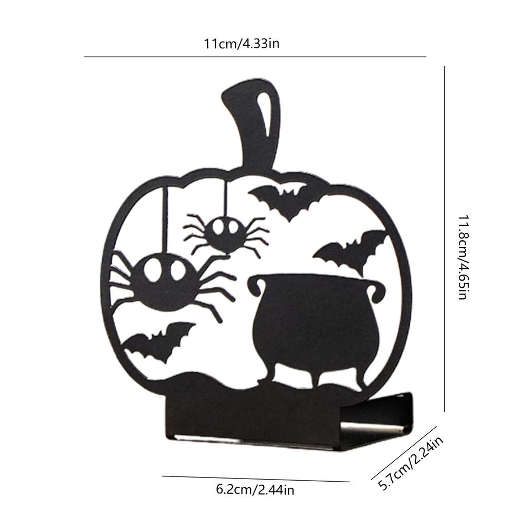 Black Halloween Candle Holders Creepy Hollow Out Silhouette Candle Holder Halloween Table Decoration Metal Pumpkin Shape