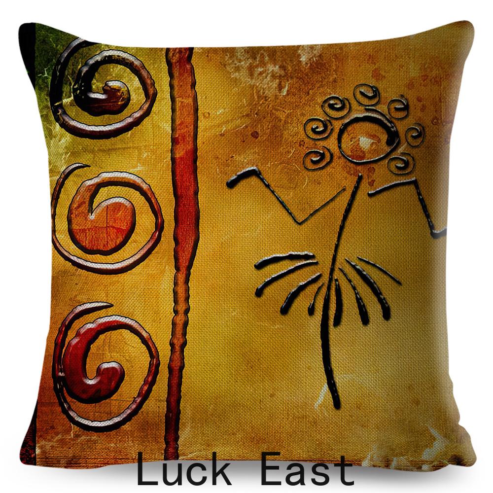 Retro African Cushion Cover Abstract Human Figure Design Warm Tone Soft Polyester Bedroom Decor Throw Pillow Case