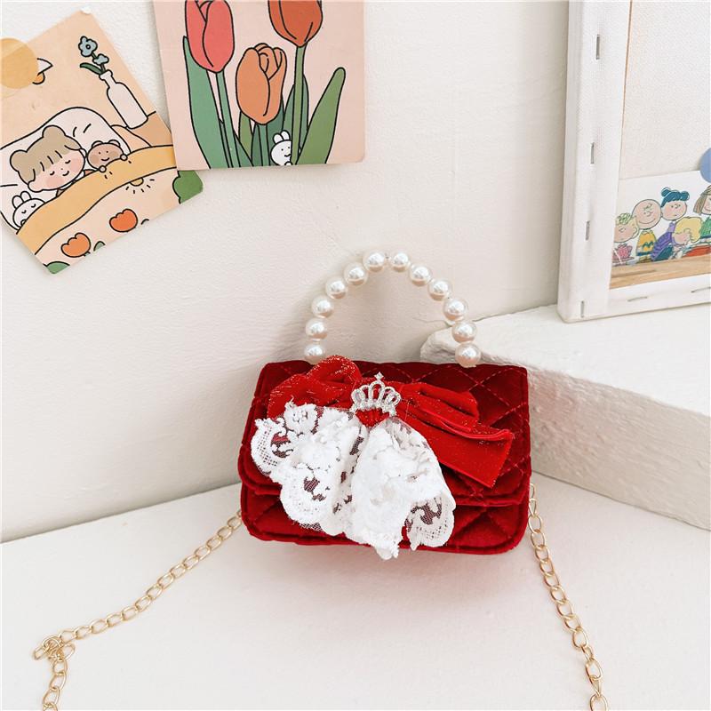 Eyecatching Kids Crossbody Bag Bright Red Pearl Princess Bag With Durable Antitheft Features