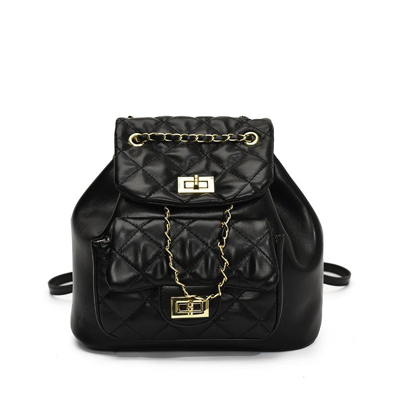 Korean Version of the Popular High-end Sense Small Fragrant Wind Rhombus Chain Small Backpack Fashion Casual Versatile Commuting Foreign Style Backpac