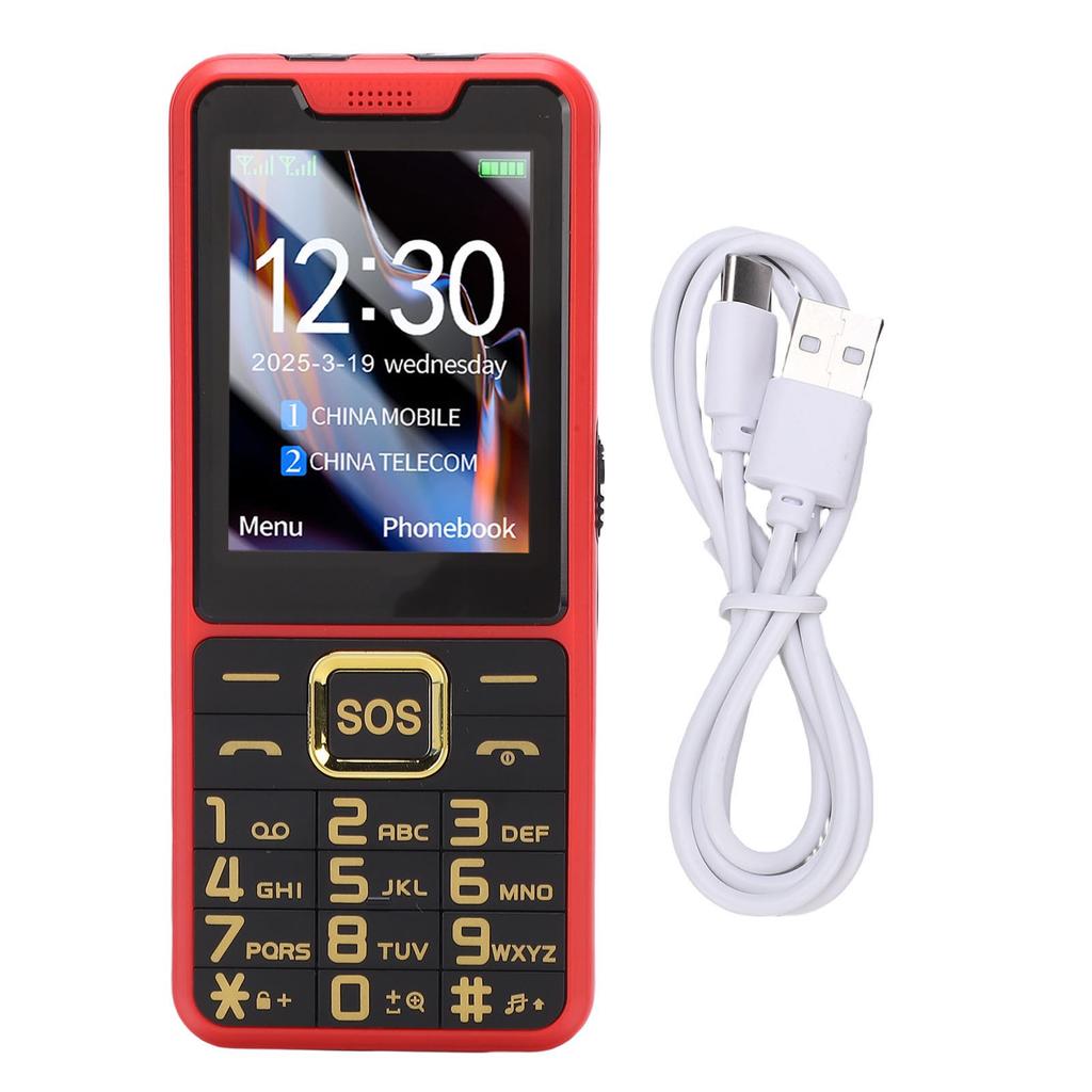 4G Seniors Phone 2.6 Inch Super Slim Large Capacity Battery Double Flashlight Big Buttons Cell Phone Red