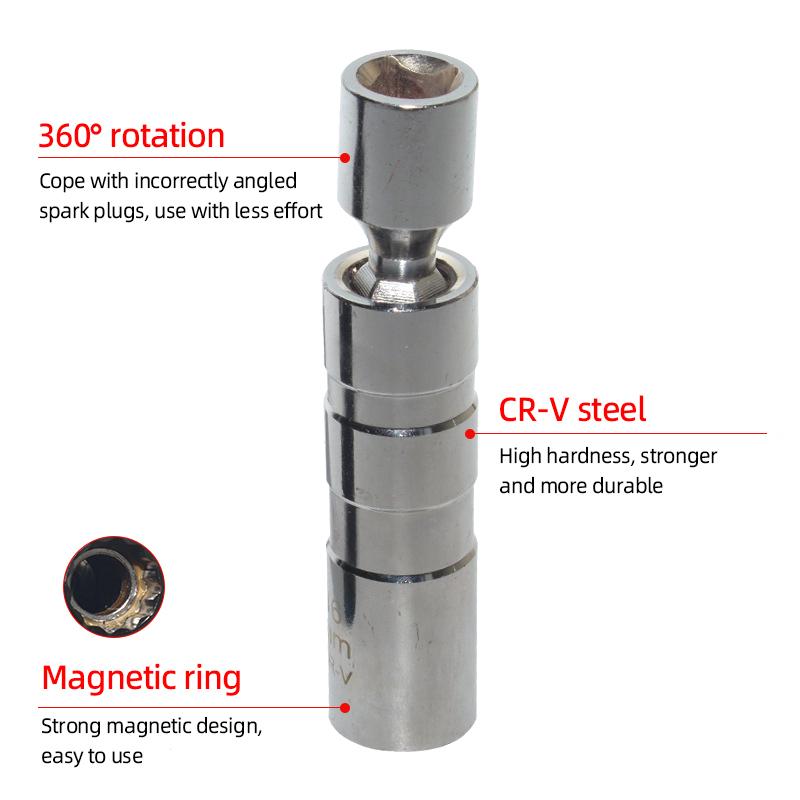 Universal Spark Plug Socket Wrench Adapter Magnetic 3/8" Drive 12 Angle Spark Plug Removal 14mm 16mm Car Repair Removal Tool