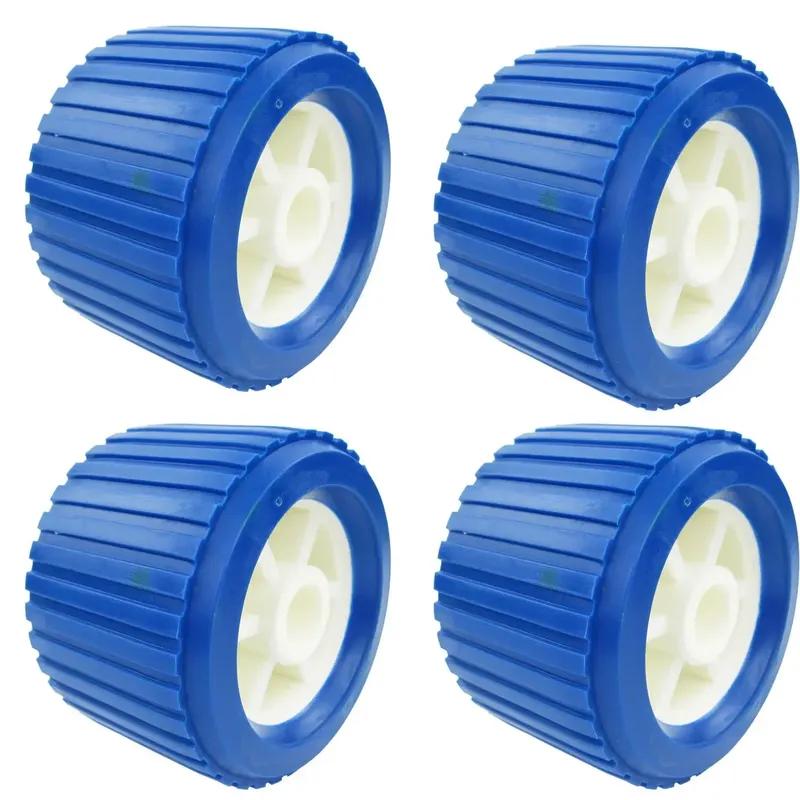 4PCS Boat Trailer Ribbed Wobble Roller Marine Poly EVA Trailer Roller 110x75x19mm