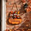 Festive Harvest Festival Decor Autumn Pumpkin Gnome Welcome Sign for Front Door, Rustic Wood Hanging Thanksgiving Wall Ornament with Hemp Rope