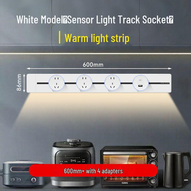 Movable Sliding Track Power Strip with Sensor Light for Kitchen & Dining Room