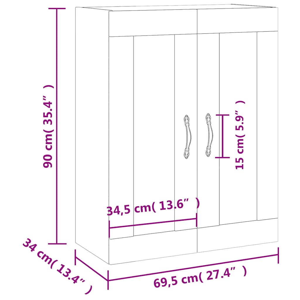 Wall Cabinet Smoked Oak 69.5 x 34 x 90 cm Particleboard