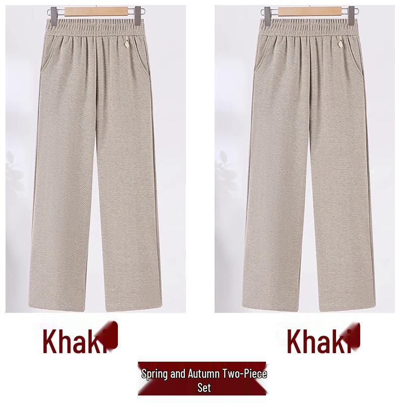2024 Fashionable High-Waisted Woolen Pants for Middle-Aged & Elderly Women - Elastic Waist, Loose Fit, Plus Size for Autumn/Winter