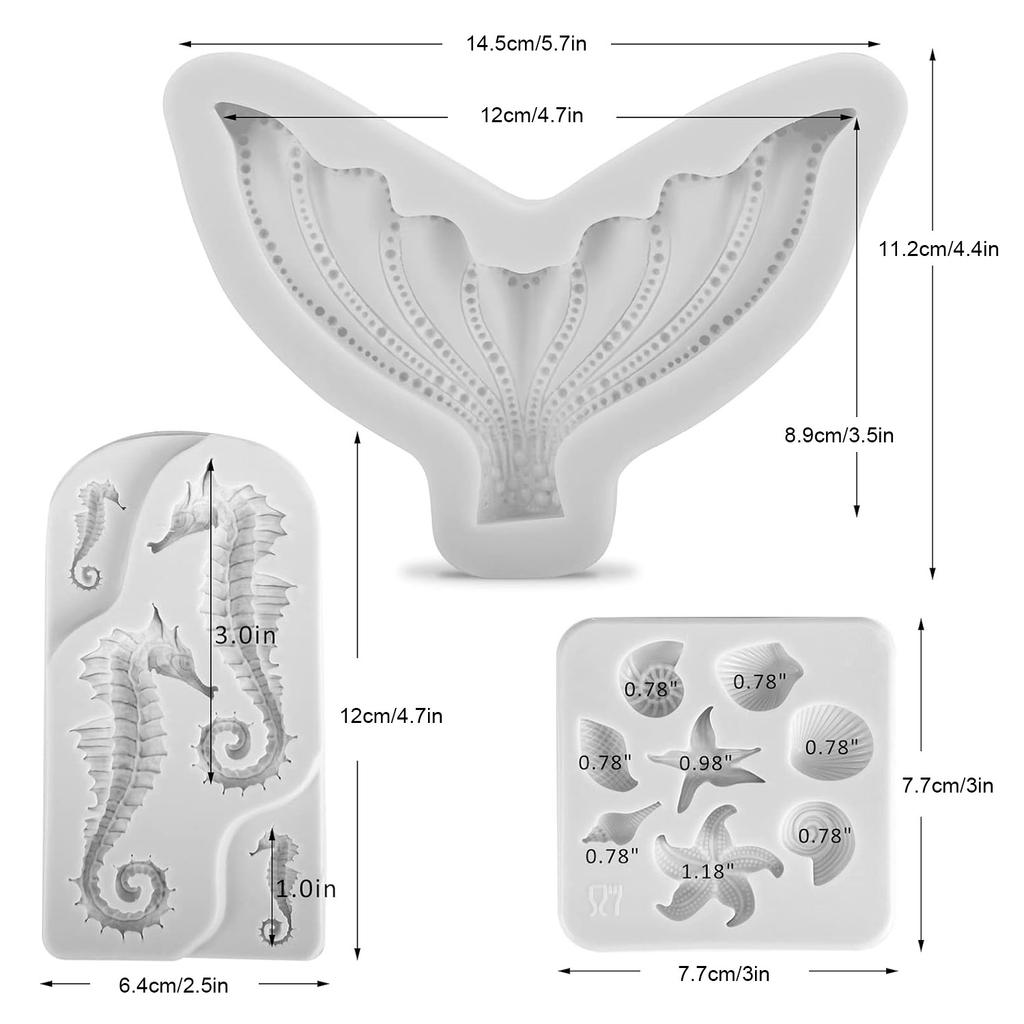 Große Meerjungfrauenschwanz-Form, Silikon 3D Fondant Meerjungfrauenschwanz-Form Süßigkeitenform für Schokolade Zuckerpaste Kuchen Dekoration Graue Farbe