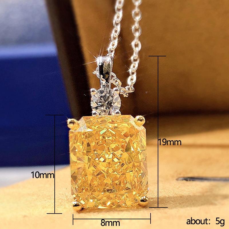 Women Rectangular Yellow Cubic Zirconia Pendant Silver Tone Chain Necklace 1pcs жёлтый