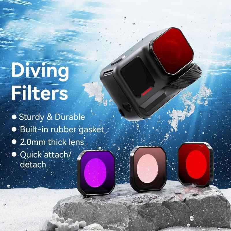 Dive Filter For Action Cameras Opticaled Glass Lens Cover Waterproof Anti Fog Rusts Resistant Aluminum Frame