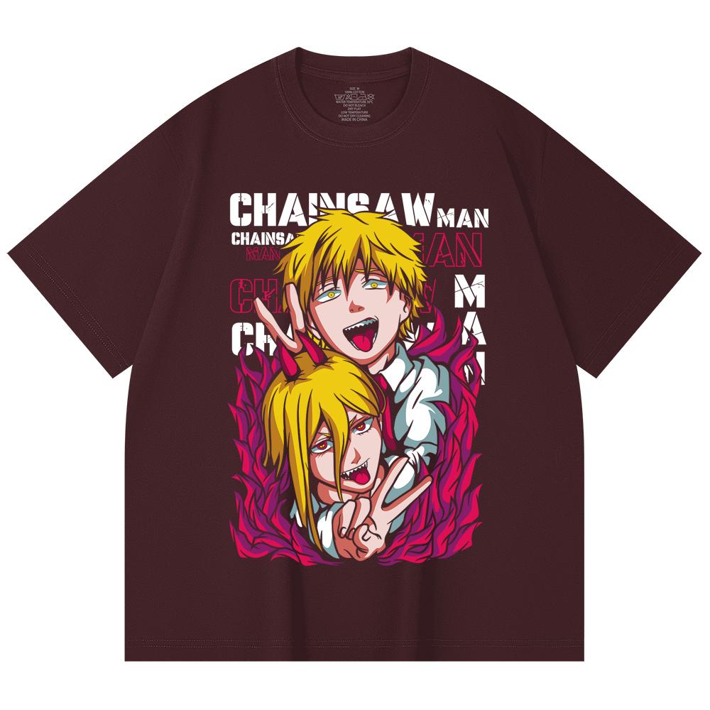 230 Gsm 100% Cotton Chainsaw Man V39 Denji Power Print Unisex Heavy Cotton T Shirt