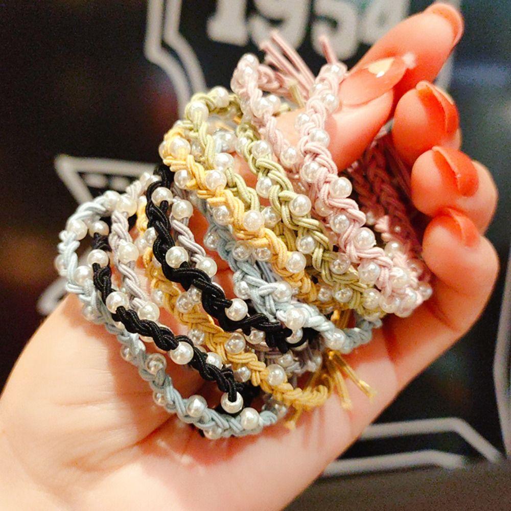 Scrunchy Women Pearl Hair Rope Woven Rubber Band Korean Style Hair Loop Hair Styling Accessory