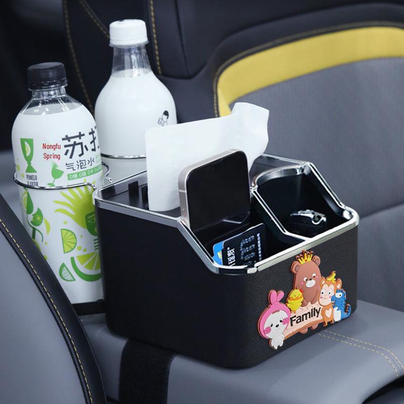 Multifunctional Car Tissue Holder & Storage Box - Cartoon Design