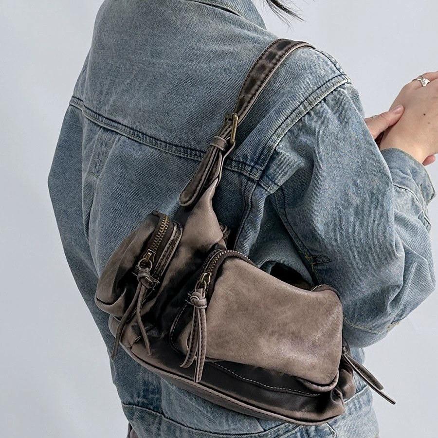 Vintage Denim Shoulder Bag for Women Punk Grunge Black Bag for Cool Girls Gothic Underarm Bags