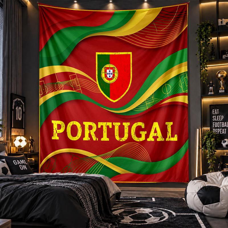Wall Hanging Tapestry Portugal Football Print Cloth for Living Room Bedroom Home Decor
