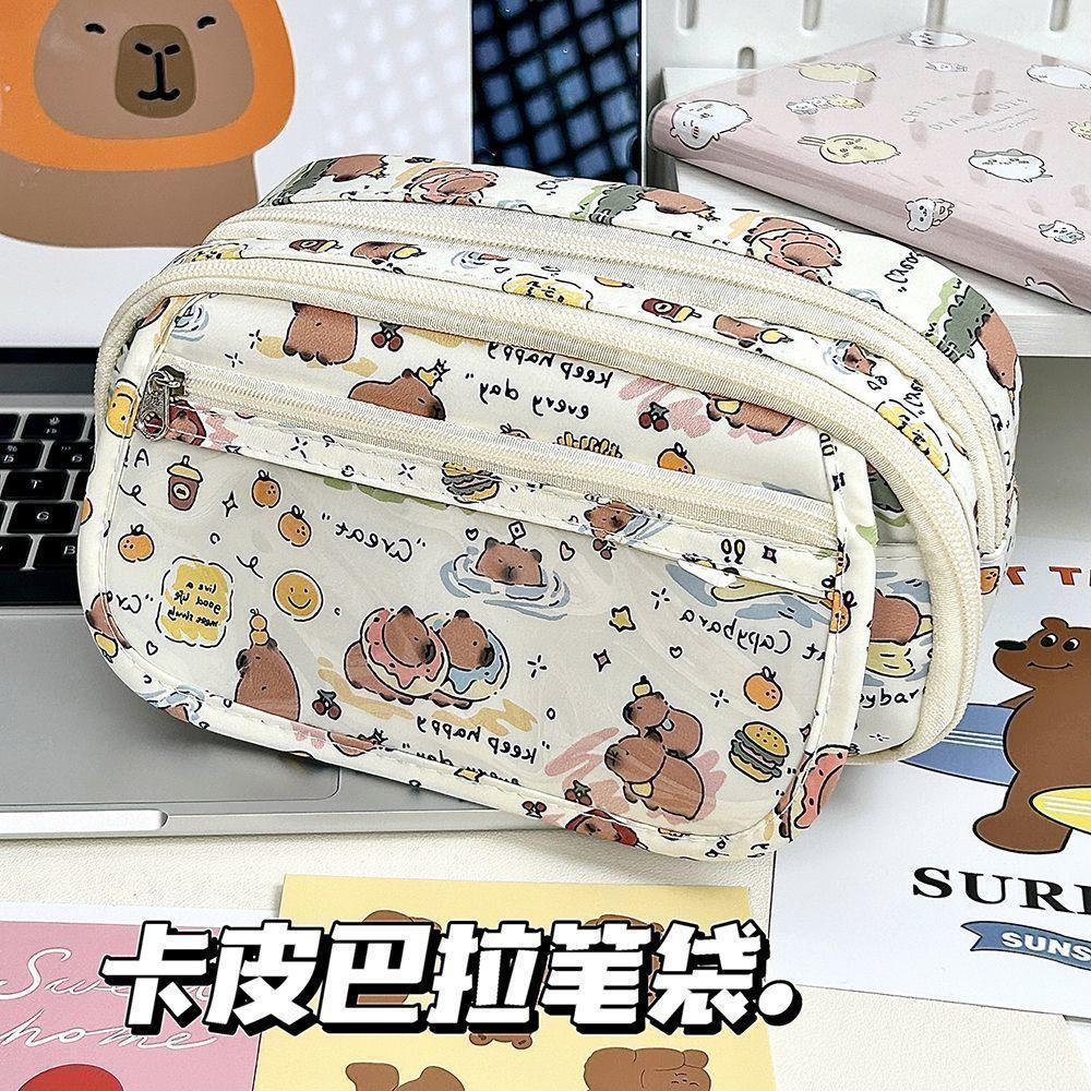 Cute pain bag pencil case girl heart high value large capacity multi-layer stationery box pencil storage bag student