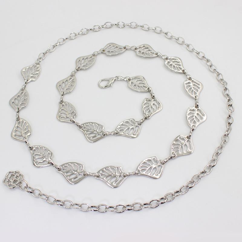 

Металлическая цепочка на талию женская серебристая цепочка с крючком в виде листа для рубашки, свитера, платья, декоративный тонкий ремень серебряный