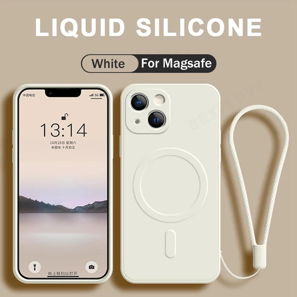 

Official Magnetic Case for IPhone 16 14 11 12 13 Mini 15 Pro Max 8 Plus X XR XS MAX Phone Soft Magsafe Protector Lanyard Cover For iPhone 12Mini