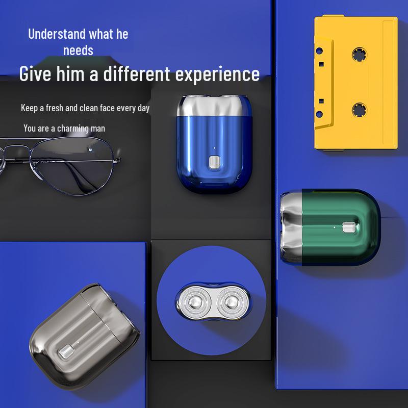 Men's Rechargeable Portable Electric Double-Head Shaver, Washable with Magnetic Blade.