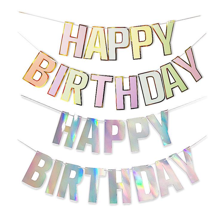 Colorful Silver Glitter Happy Birthday Banner for Kids' Party Decorations