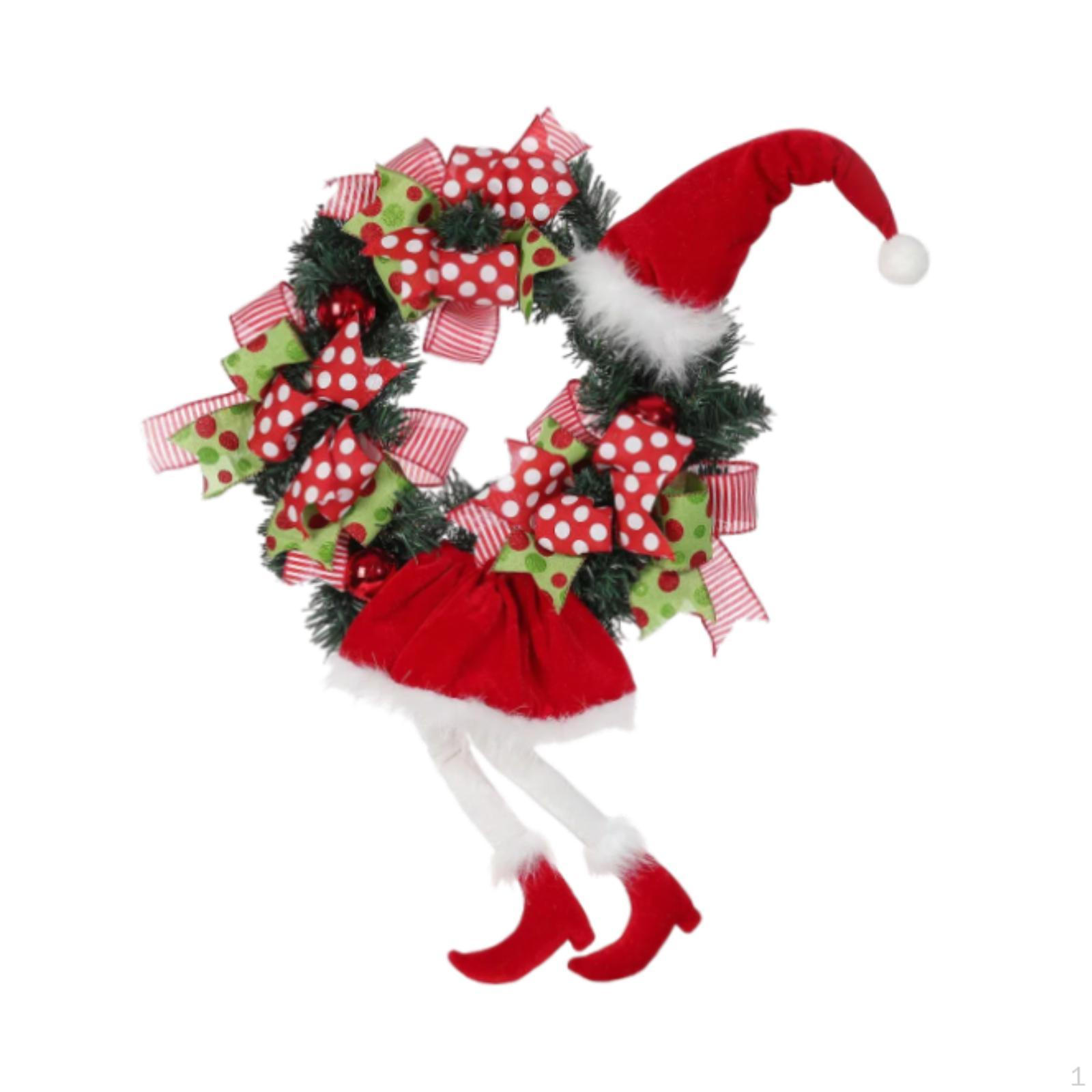 

Рождественский венок с ножками эльфа, подвесная гирлянда, искусственное украшение для входной двери, Рождество зелёный