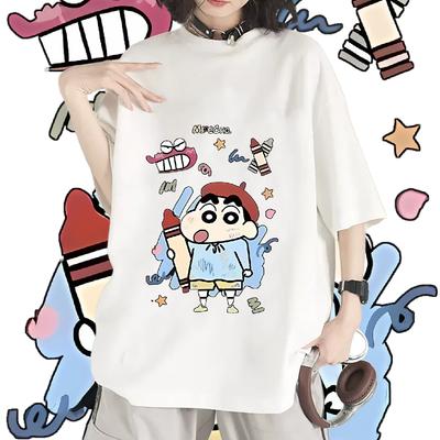 Crayon Shin Chan Artist Shinnosuke Print T Shirt Unisex Women Oversized Cute Cartoon Short Sleeve Casual Tee