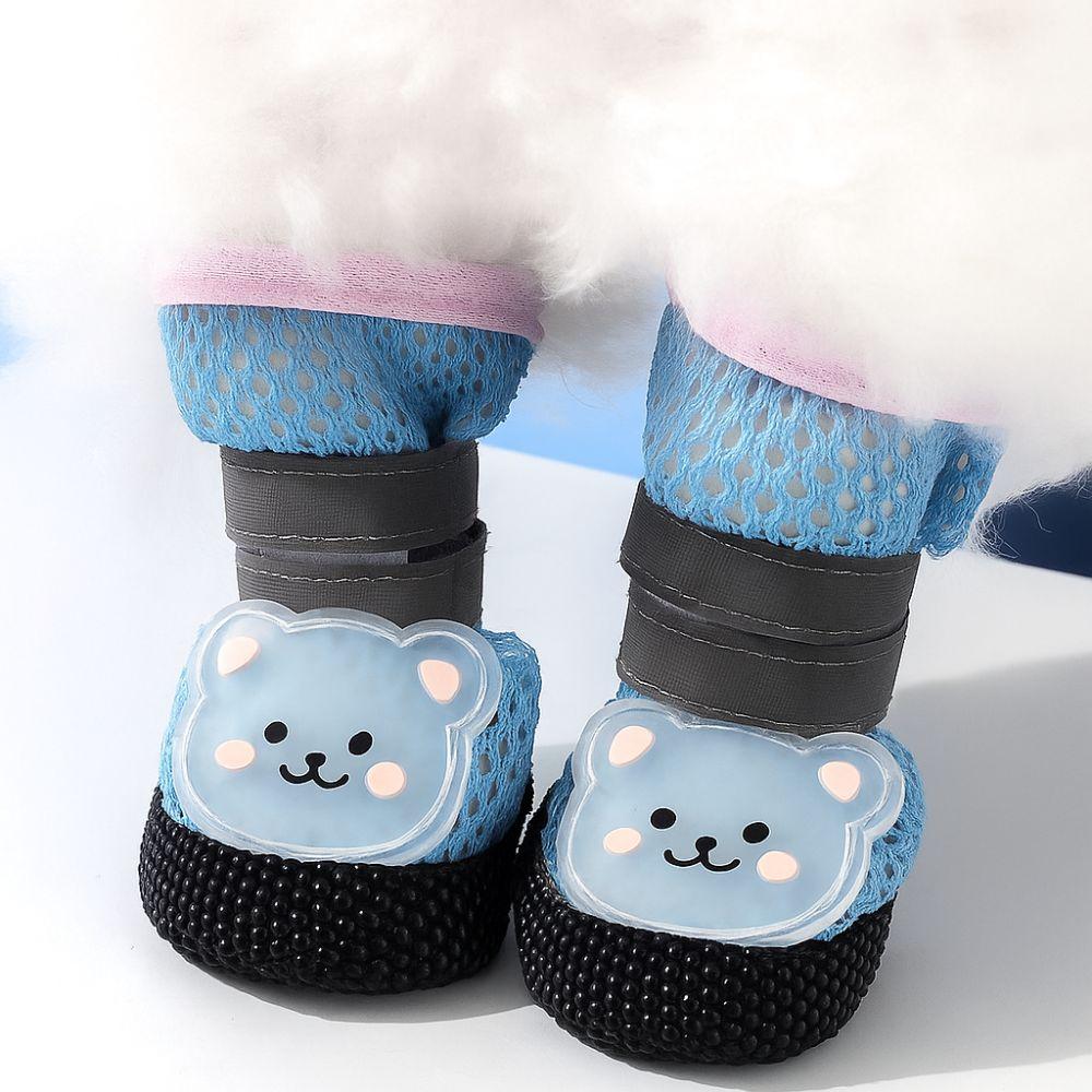 4Pcs/Set Breathable Dog Mesh Shoes Reflective Wear-resistant Anti-Slip Dog Boots Adjustable Dog Paw Protectors for Cats and Dogs