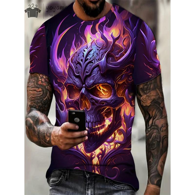 

Мужская футболка Ужасы 3D принт Винтажная Круглый вырез Короткий рукав Модная Оверсайз футболки Мужская Летняя Уличная одежда Футболка 6xl