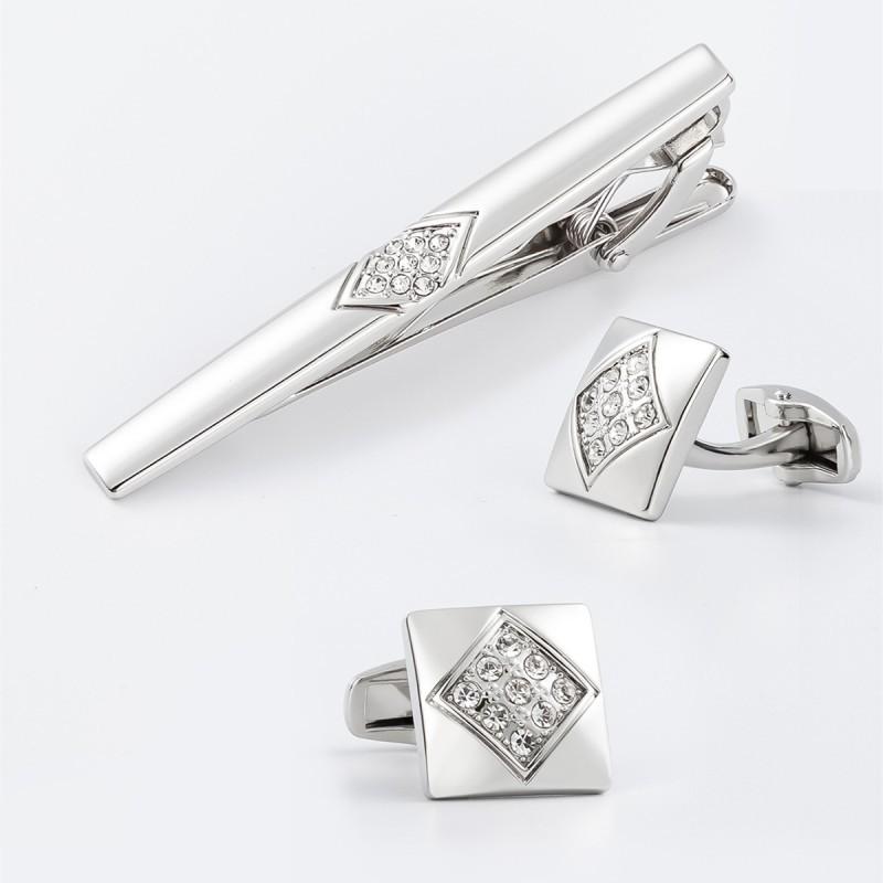 Diamond Studded Cufflinks Tie Clip Set Cufflink Combination Light Luxury High-end STXC-0054 серебряный