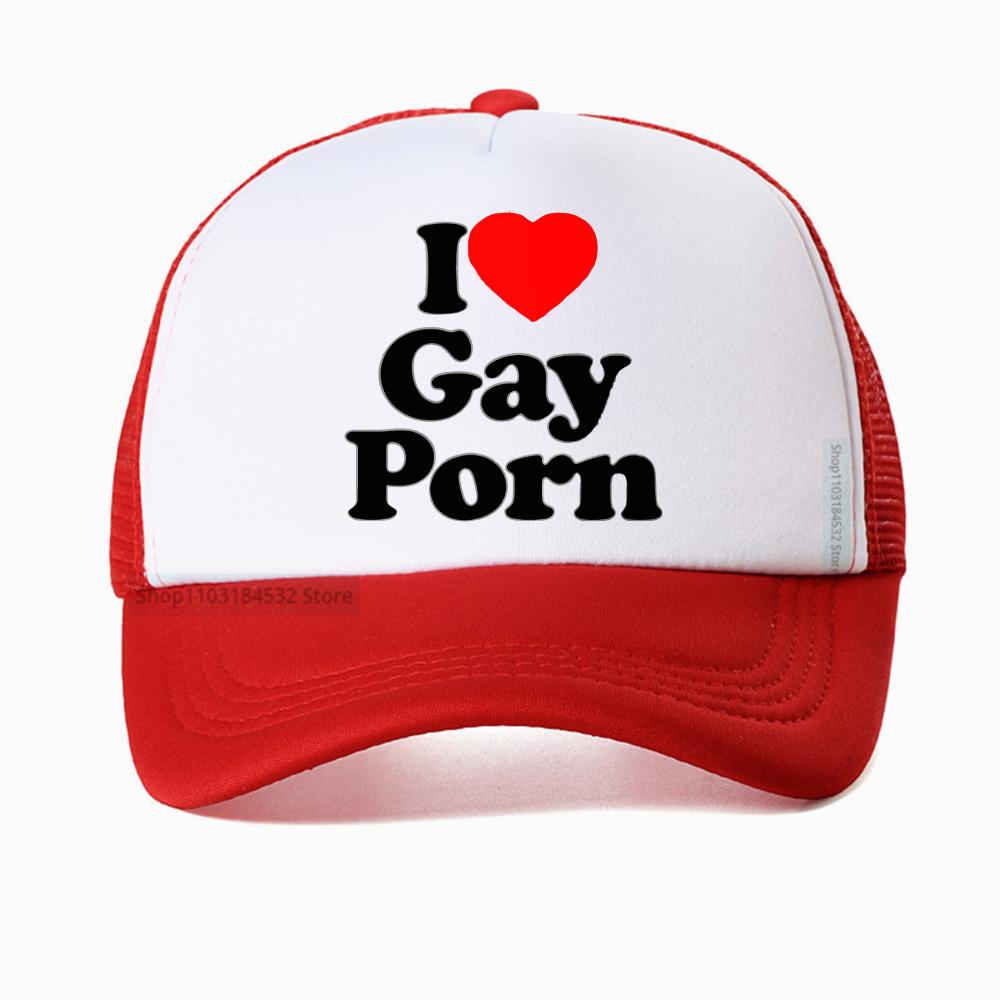 I Love Gay Porn Baseball Cap Unisex Summer Casual Adjustable Snapback Streetwear Breathable Sun Hat Mesh Trucker Cap