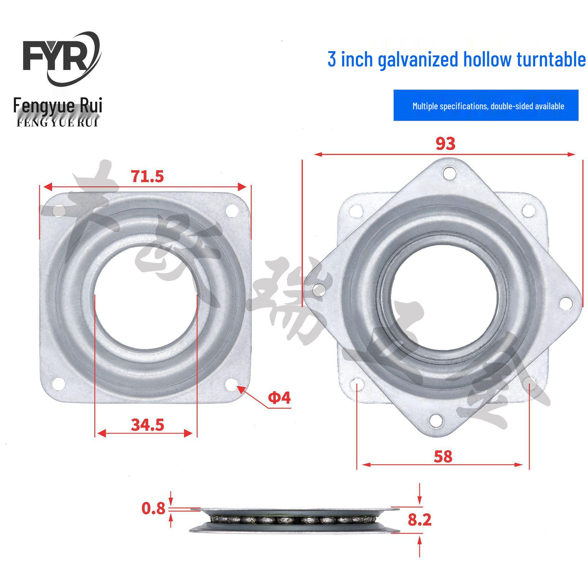 

3 Поворотный стол на шариковых подшипниках - Оцинкованная вращающаяся на 360° фурнитура для мебели, телевизора, книжного шкафа, витрины, обувницы Side length 71mm Hole distance 59