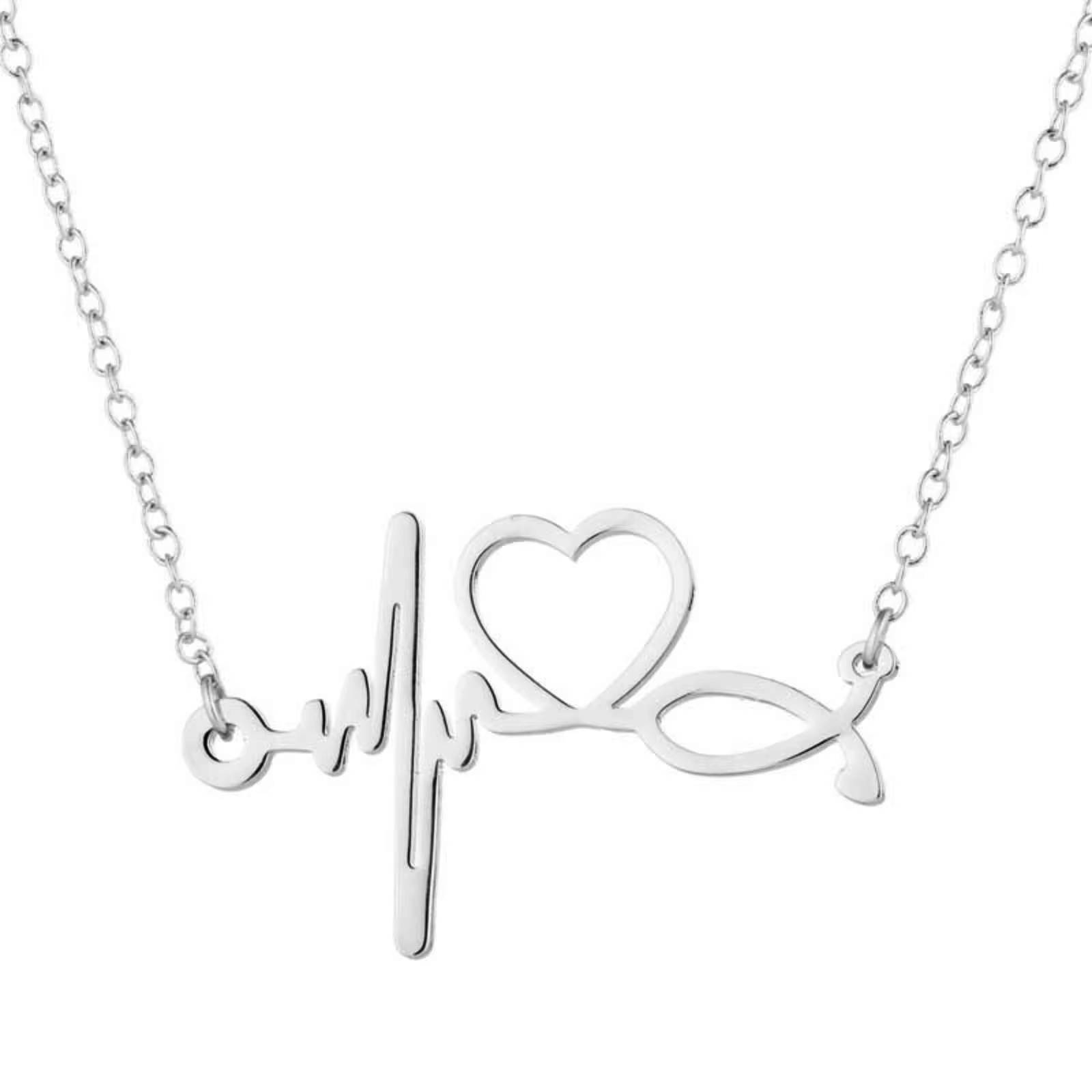 ECG Heartbeat Pendant Necklace for Doctors Nurses Students Stainless Steel Jewelry Gift