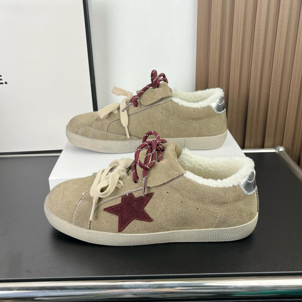 Leather Velvet Warm Star Board Shoes Women's Winter New Thick-soled Retro Casual Sports Cotton Shoes