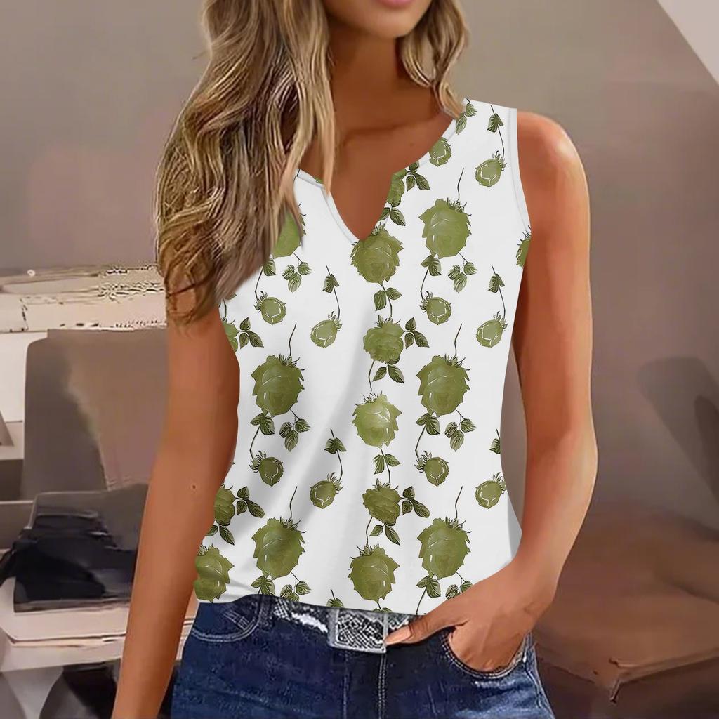 Damenweste Mode Lässig Ärmellos Kleiner V-Ausschnitt Retro Bedrucktes T-Shirt Oberbekleidung Weste Sexy