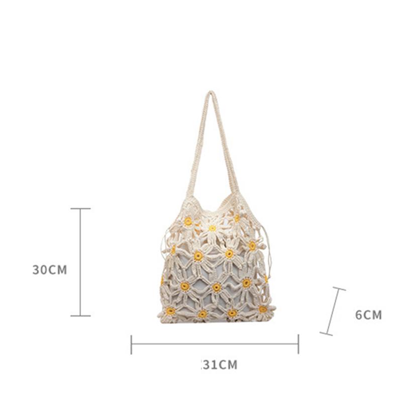 Yogodlns Neue vielseitige gewebte Stroh-Umhängetasche für Damen, handgefertigte gewebte Tasche mit Blumenmuster und Hohlmuster für Damen, Strandtasche für den Urlaub am Meer