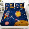 3pcs Playful Fitted Sheet For Kids Children Set Space Rockets Astronauts Planets Stars Printed Bed Sheet With 2 Pillowcases