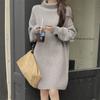 Winter Dress Turtleneck Batwing Long Sleeves Ribbed Warm Sweater Dress Ladies Autumn Winter Knitted Midi Dress