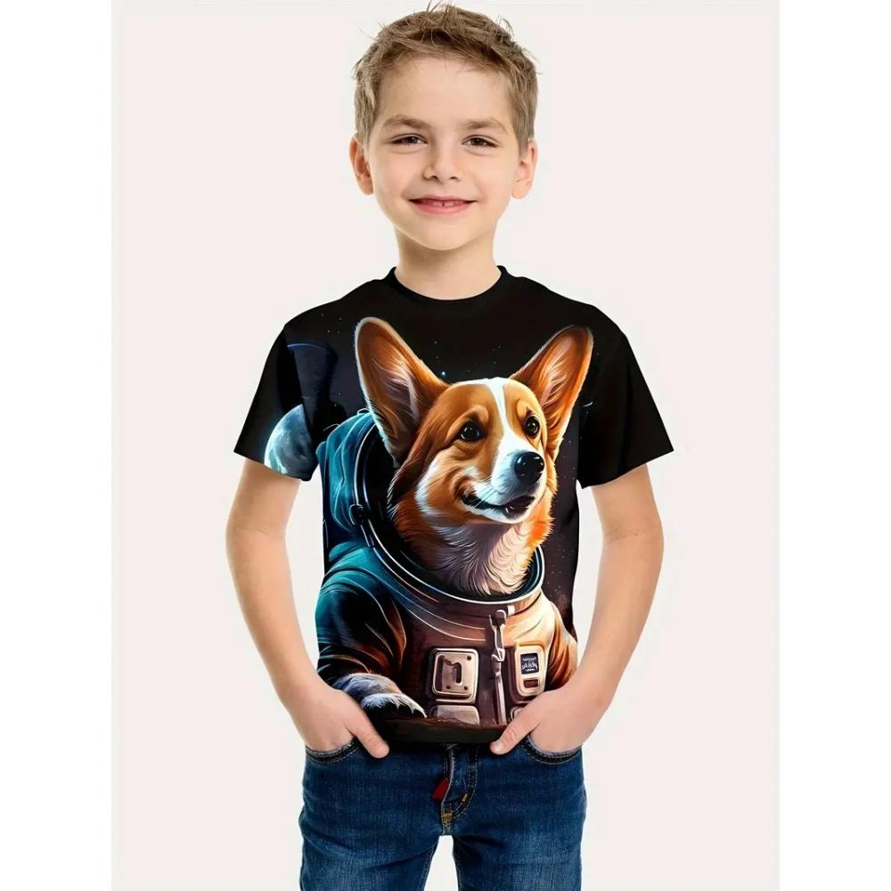 Nové retro psí 3D tištěné ležérní dětské oblečení top tričko módní dětské oblečení pro chlapce