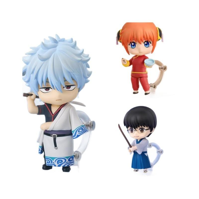 10cm #2420 #2462 #2458 Gintama Sakata Gintoki Kagura Shimura Shinpachi Movable Face Swap Chibi Action Figure Collectible Decor