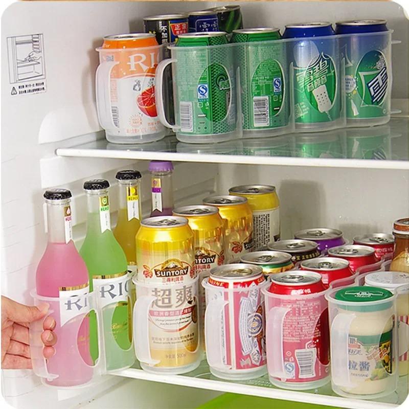 4 Holes Beer Can Organizer Fridge Soda Drink Bottle Holder Refrigeration Kitchen Storage Box Space-saving Kitchen Accessories