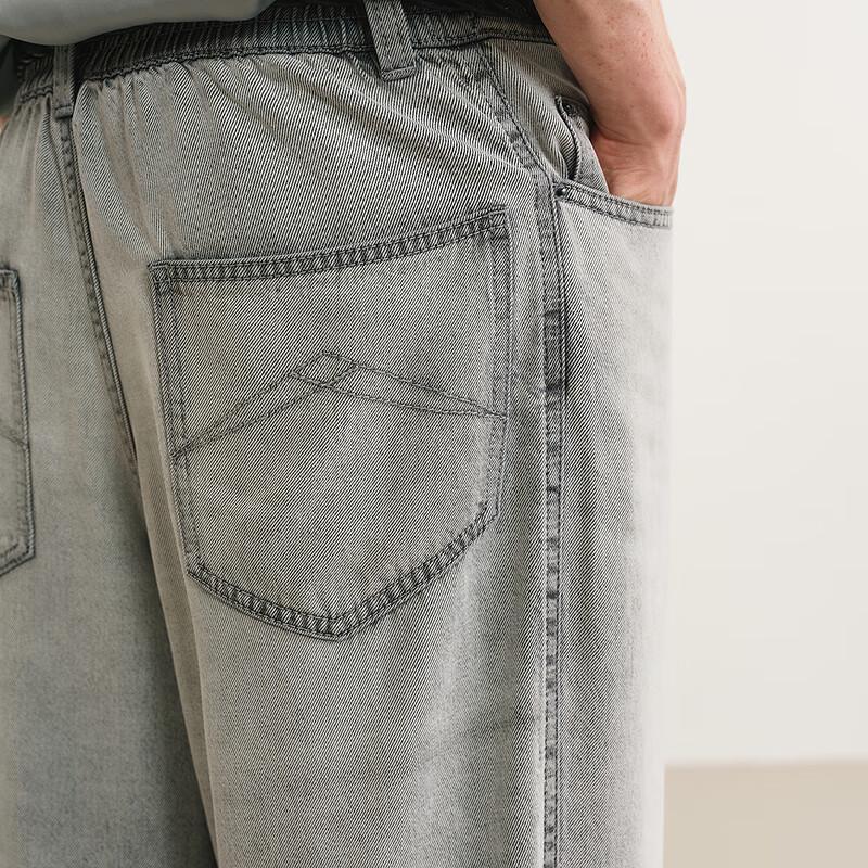 CROQUIS Men's 2025 Summer Loose Cropped Straight-Leg Denim Jeans