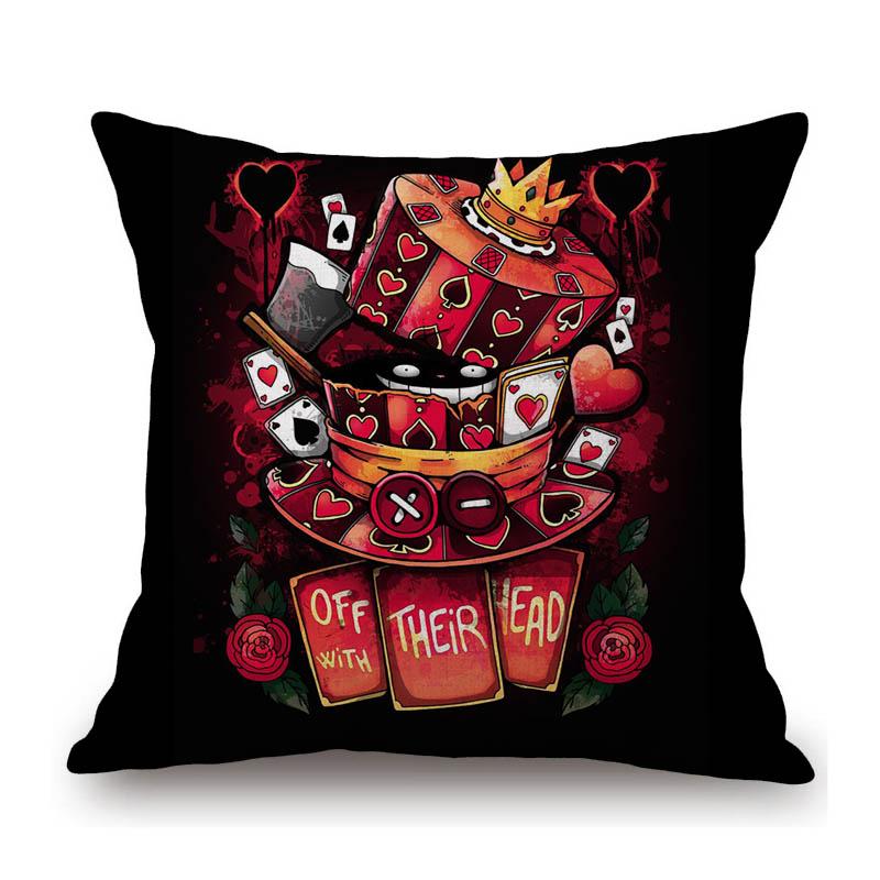 Alice Wonderland Mad Hatter Cartoon Art Tea Time Cartoon Sofa Throw Pillow Case Cotton Linen Car Bench Chair Cushion Cover