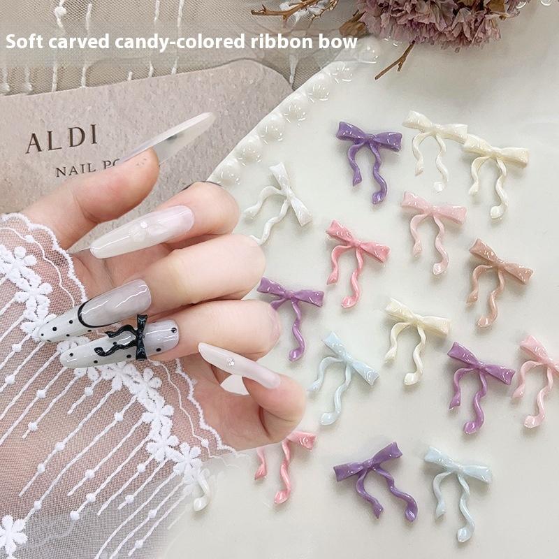 30Pcs Ribbon Bow Nail Art Charms 3D Nail Decoration Macaron Color Manicure Accessories Resin Material Diy