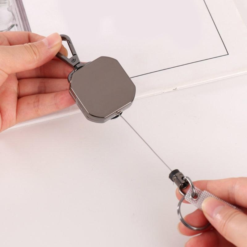 AntiCorrosion Alloy Keychain Retractable Square Hook Carabiner Badges Holder for Easy Item Retrieval in Work Travel Home