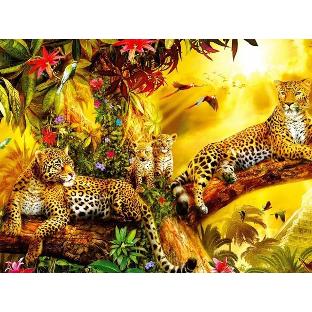 5D DIY Diamantmaleri Leopard Rhinestone Kunstbilde Full Rund Diamantbroderi Dyrebilde Mosaikkdekorasjonssett