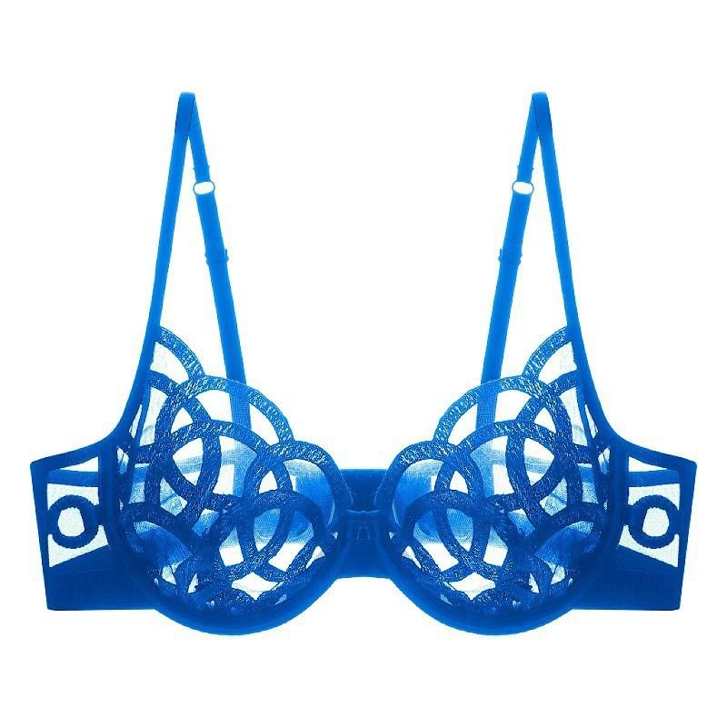 

Французское женское сексуальное ультратонкое сетчатое кружевное нижнее белье большого размера, нижнее белье для большой груди, маленькое, с поддержкой сверху, собирающее бюстгальтер XL синий