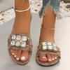 Große Sandalen Damen Edelstein Strassstein Flacher Boden Xie