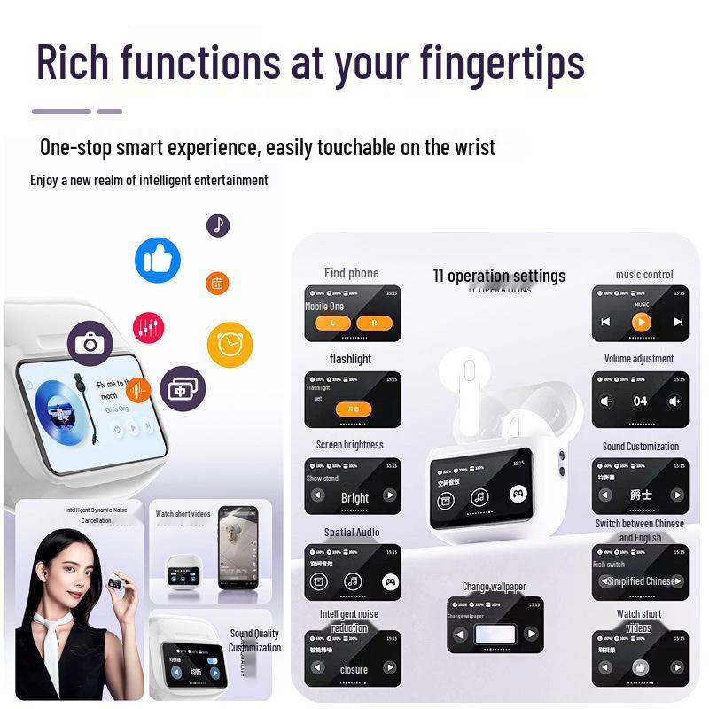 A11PRO Bluetooth TWS Earphones: Smart Touch, Color Screen, Noise Cancelling, Long Battery Life, Wireless, Multifunctional.