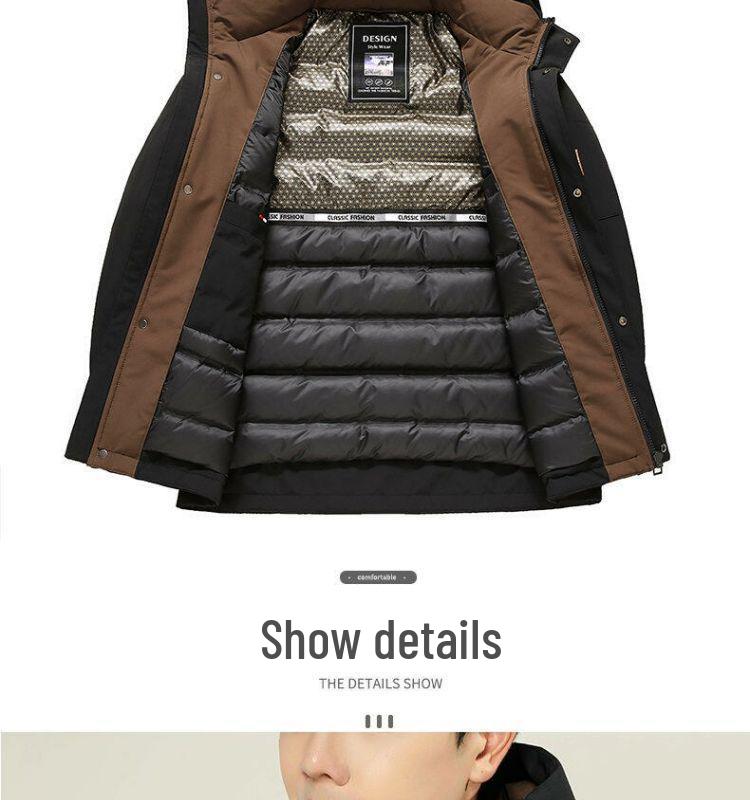 Męska Zimowa Kurtka Puchowa z Kapturem - Ciepła Odzież Wierzchnia w Kolorze Czarnym, Imbirowym, Żółtym